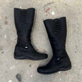Black faux leather flat lace up knee high boots