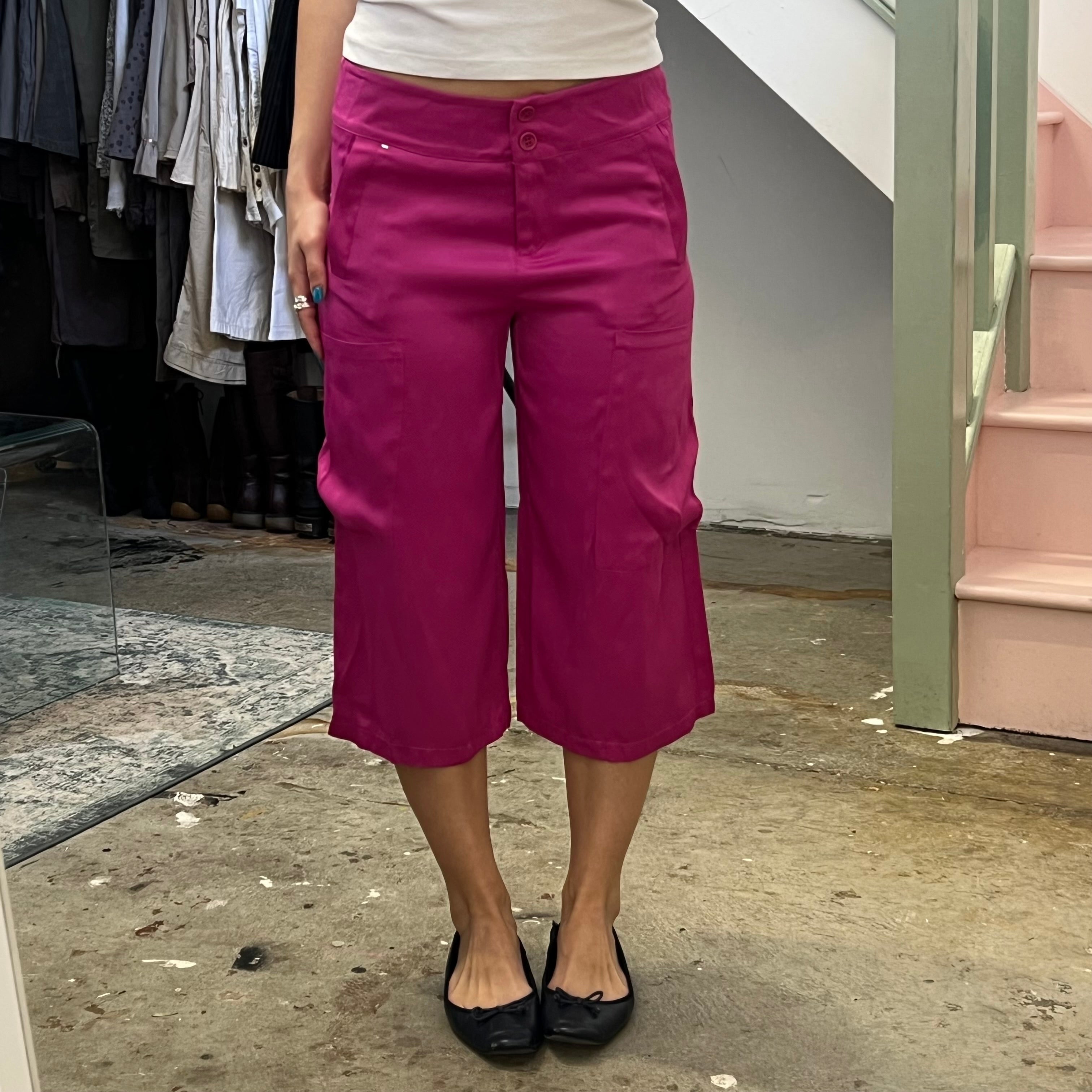 Dark pink satin wide leg tailored capris