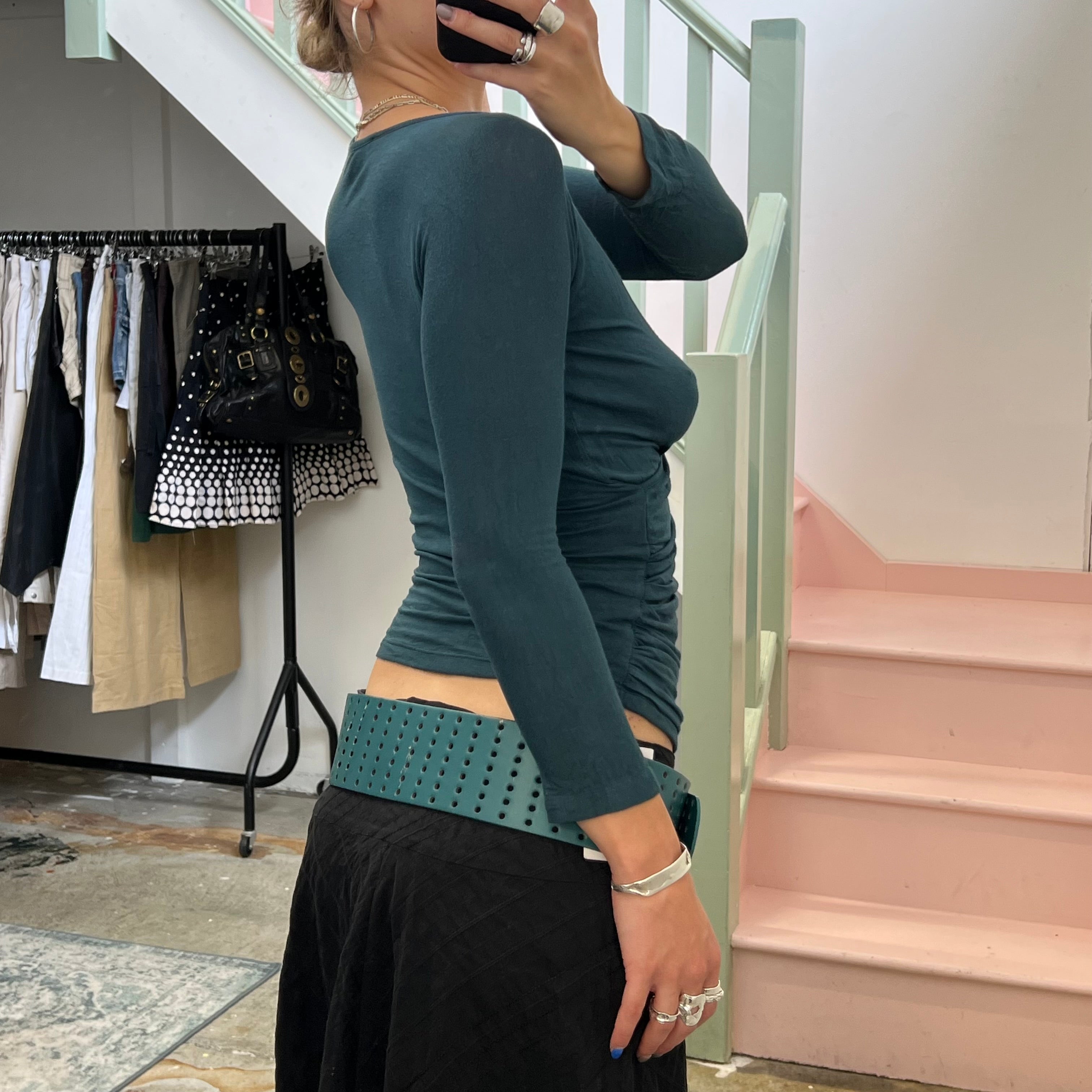 Teal v neck slouchy top