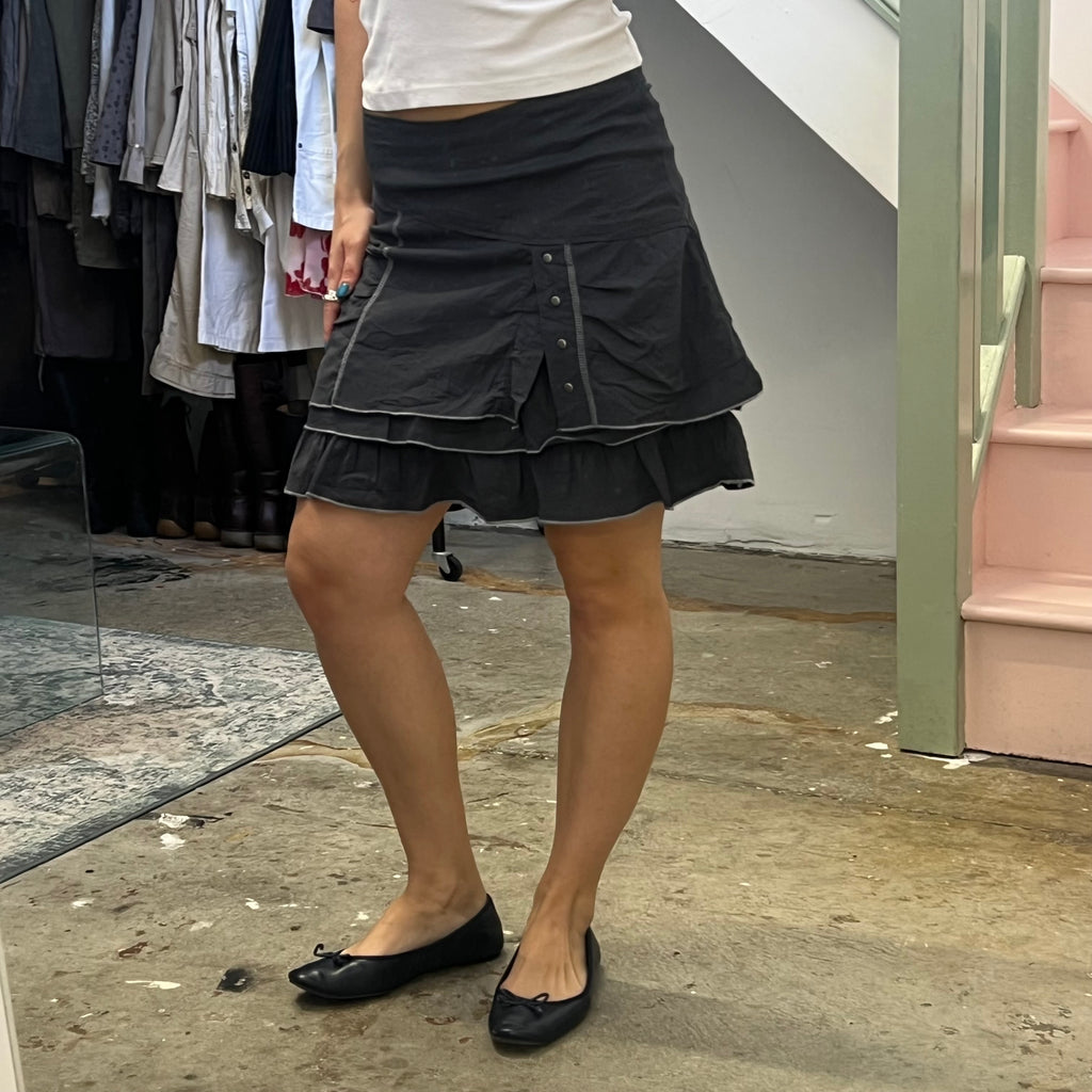 Grey utility layered cargo mini skirt