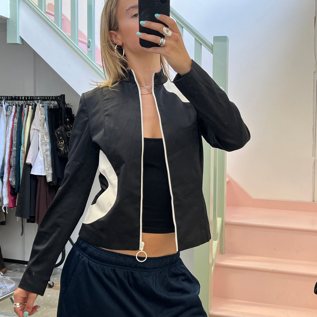 Burton black and white fitted satin jacket