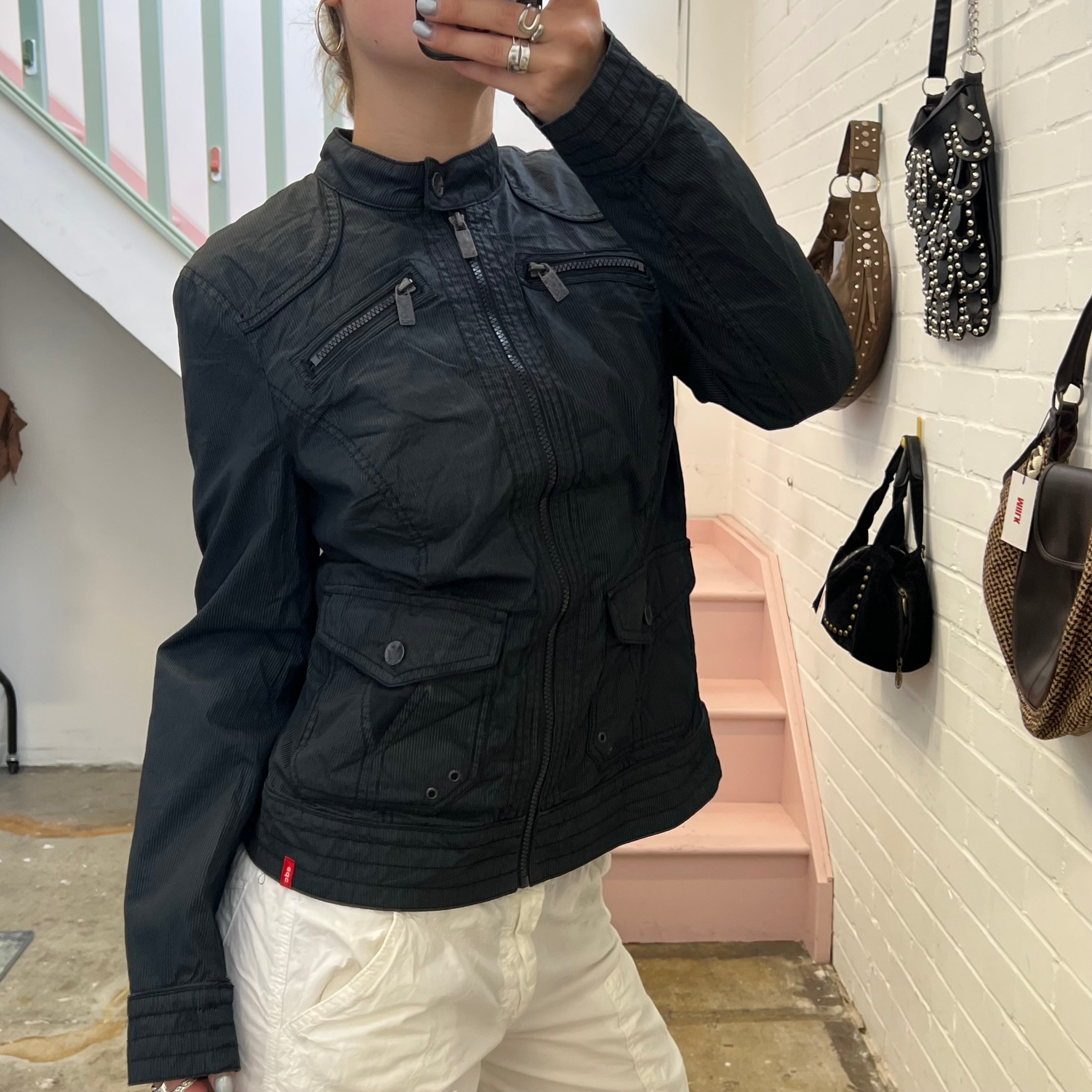 Esprit navy pinstripe fitted utility jacket