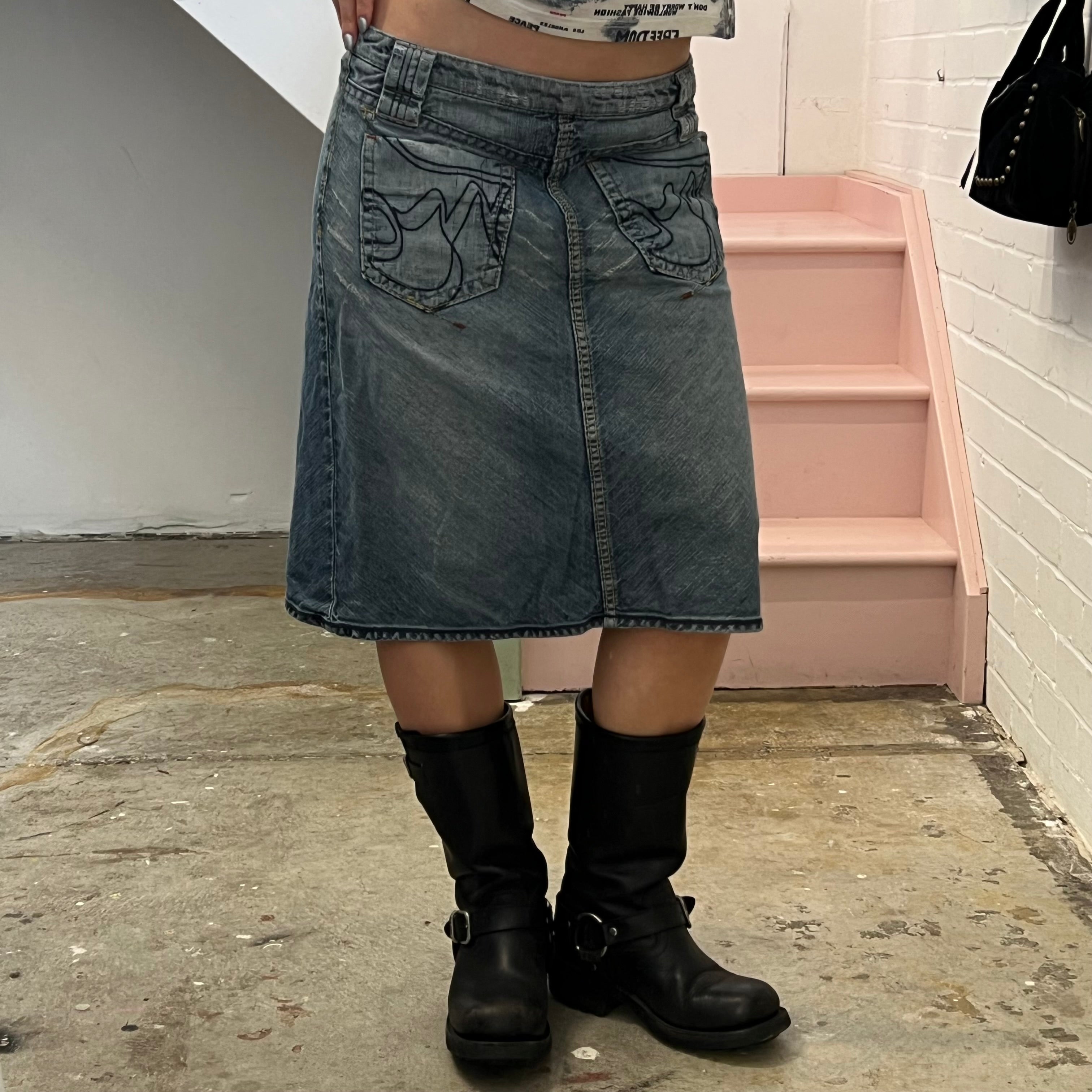 Miss Sixty low rise denim midi skirt