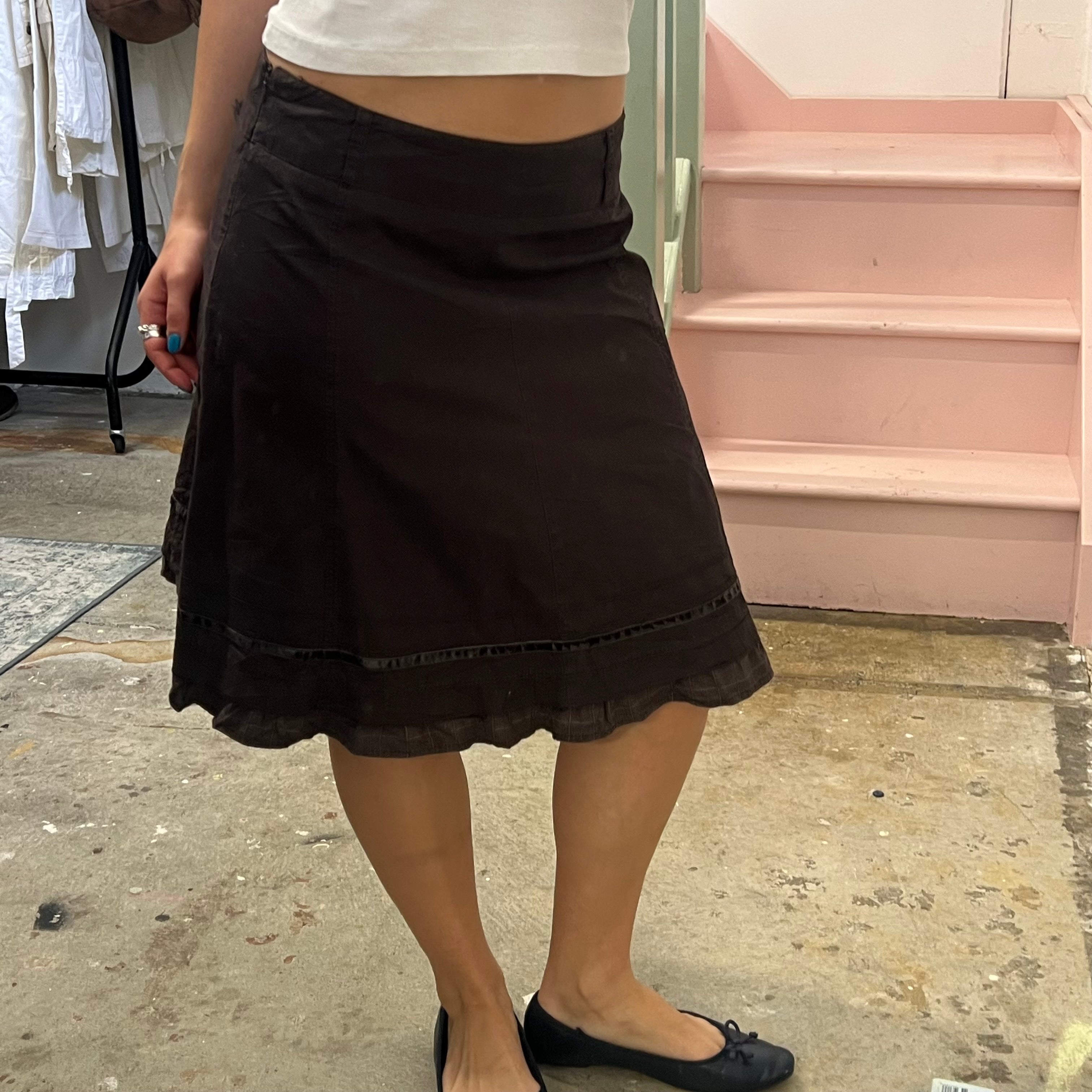 Brown layered midi skirt