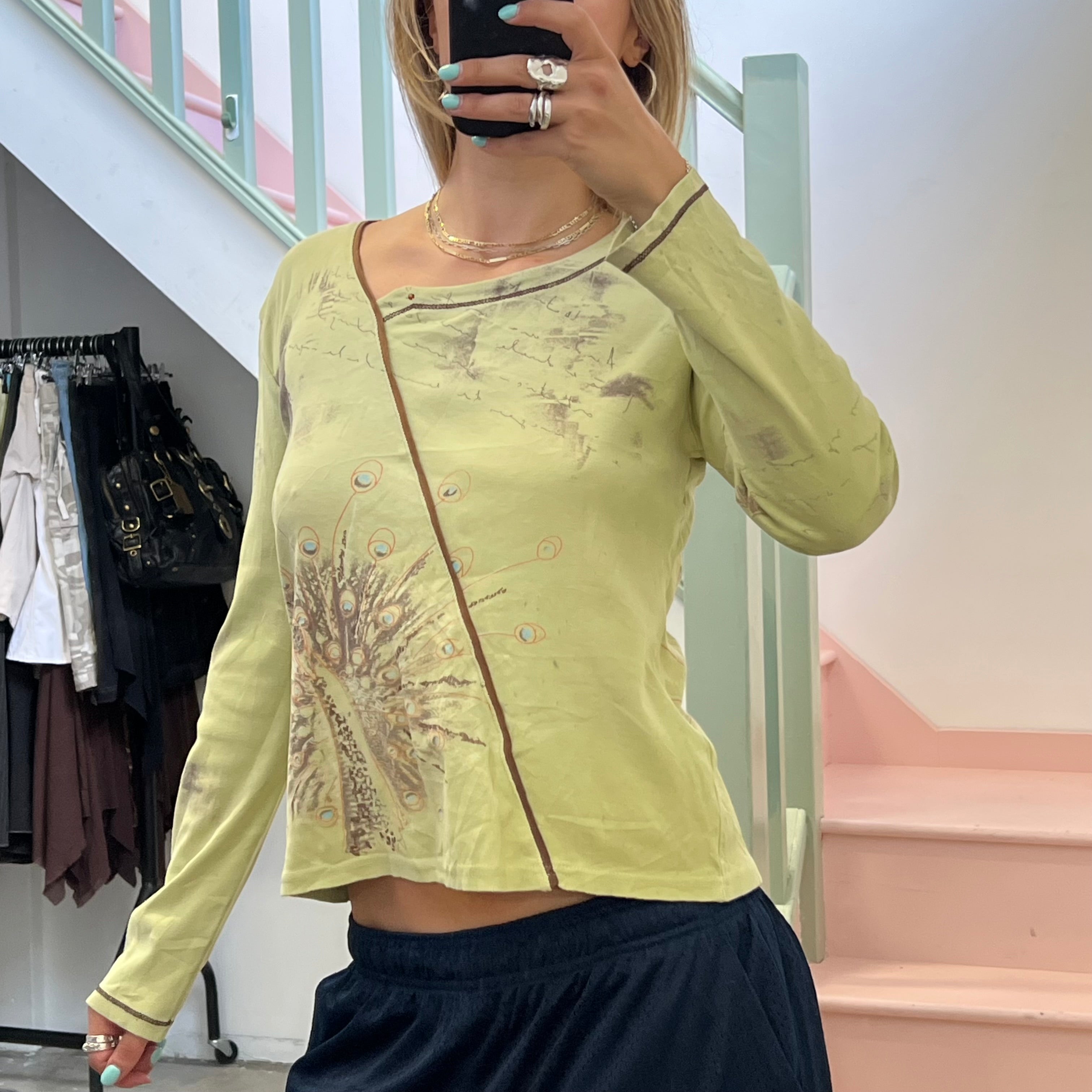 Affinites green printed long sleeve top