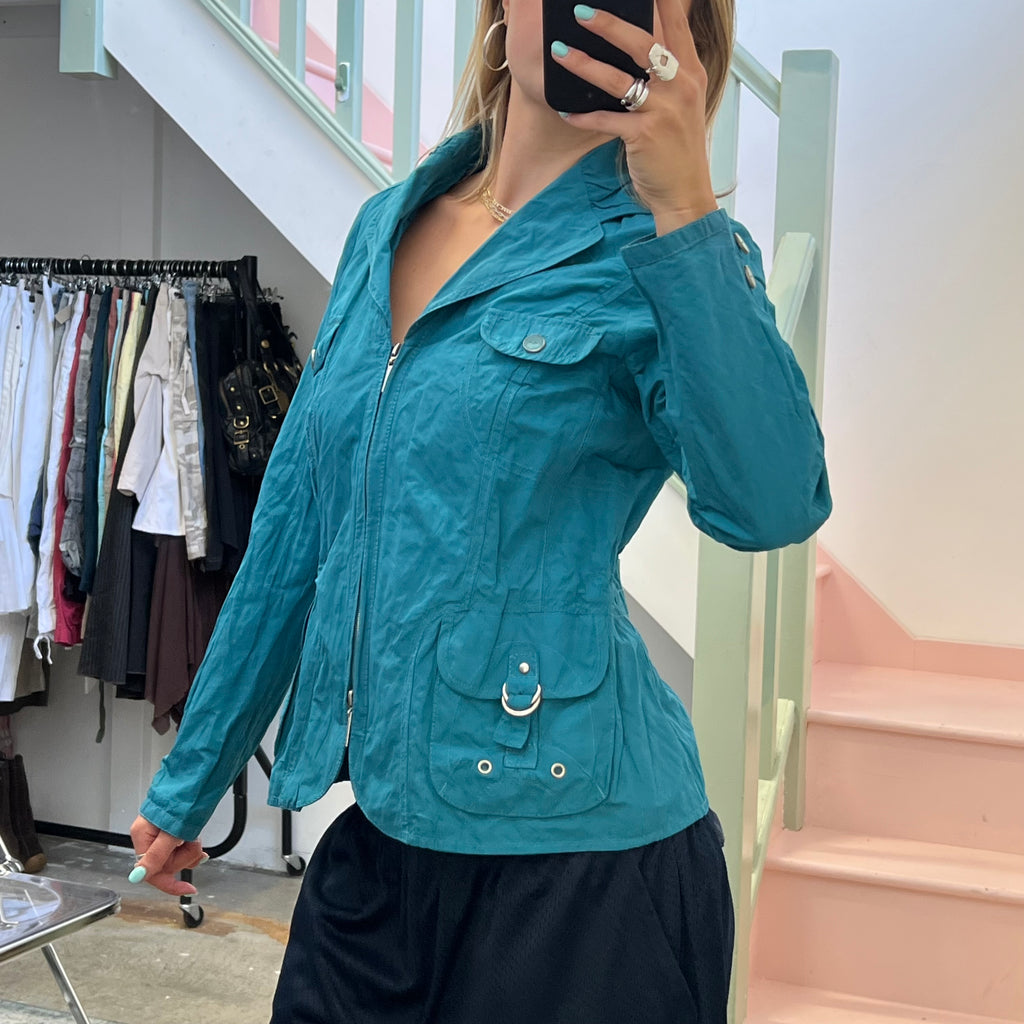 Blue zip up fitted jacket