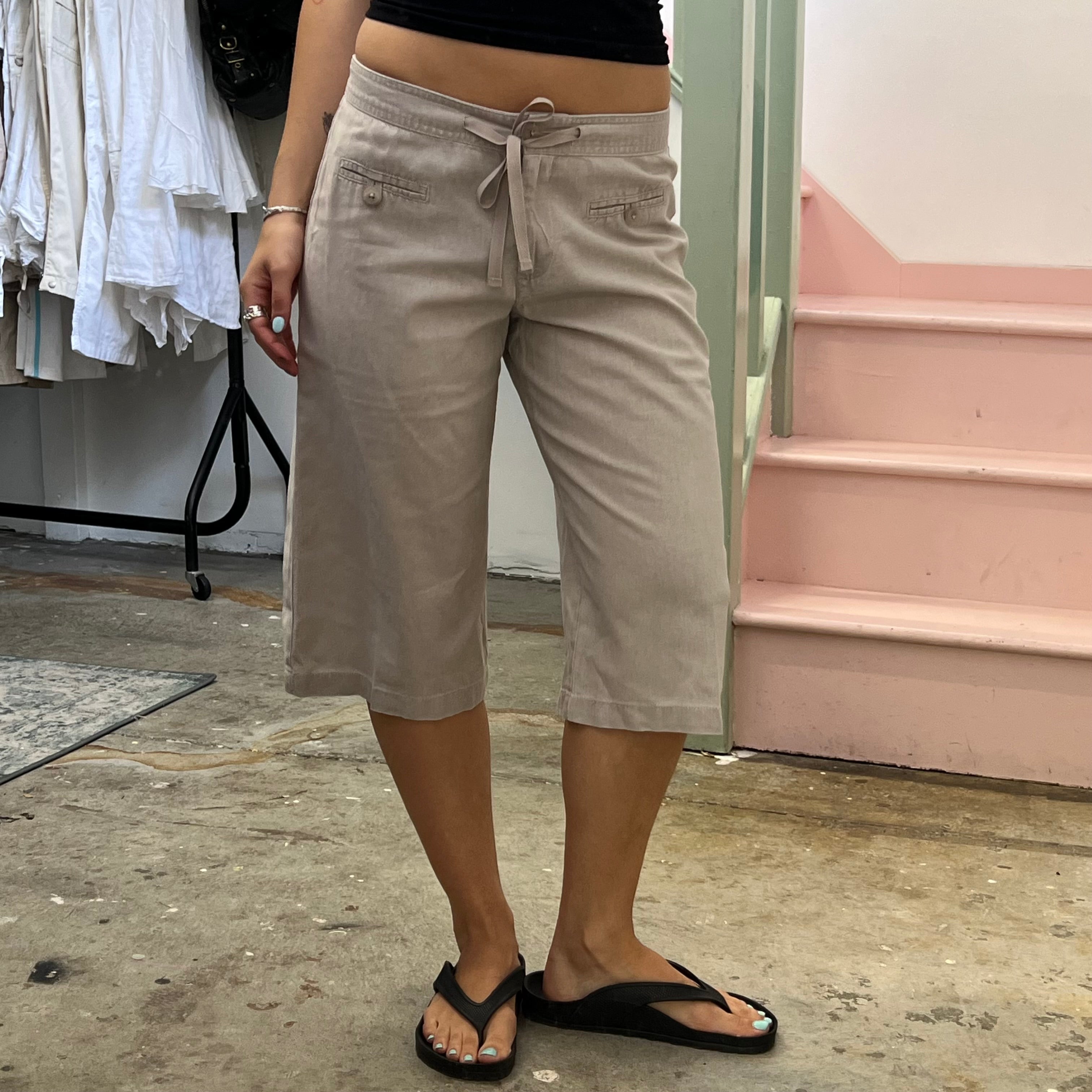 Cream wide leg tie waist capris