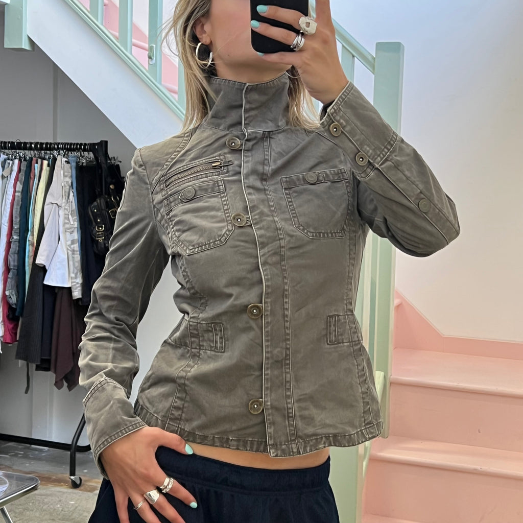 Mexx khaki fitted button up utility style jacket