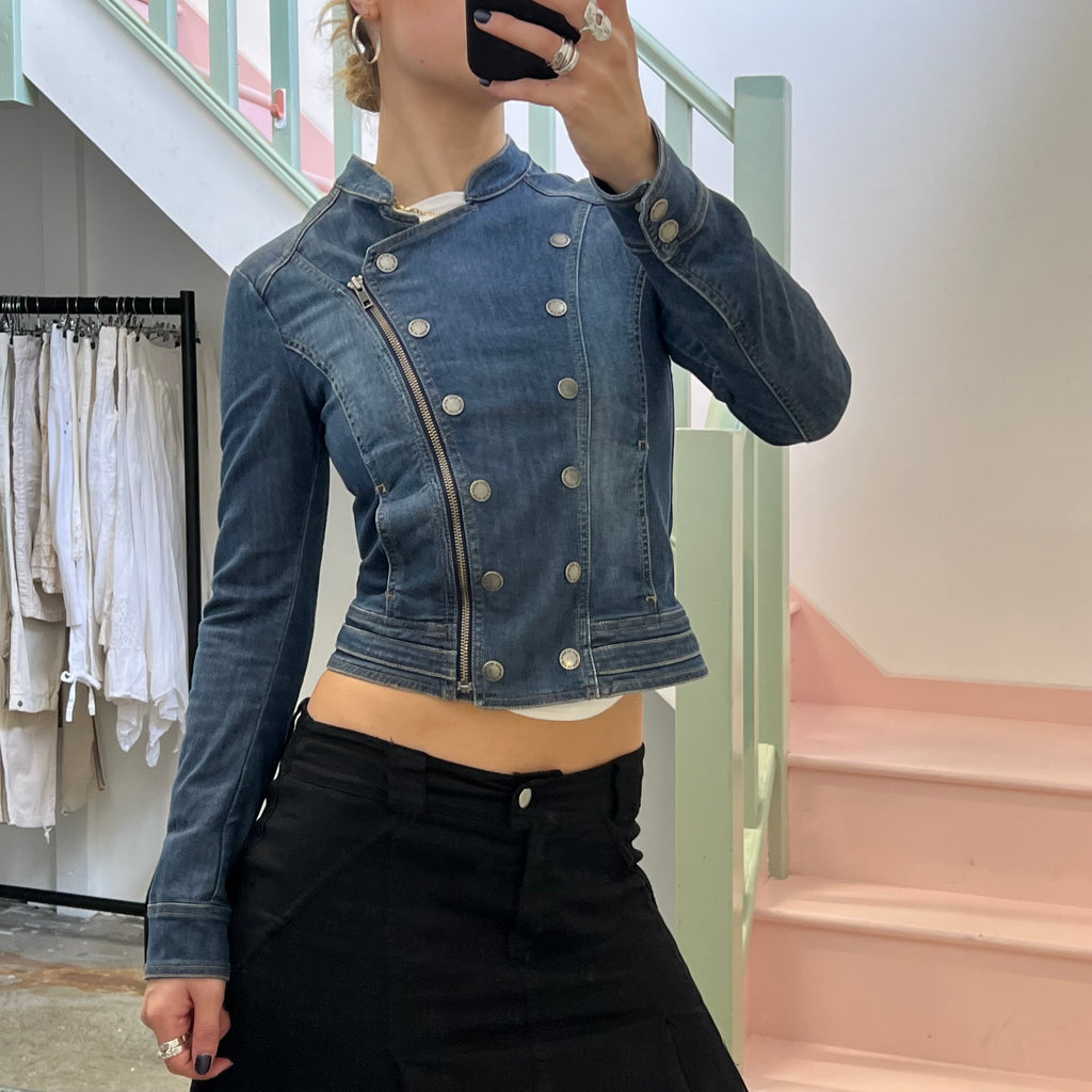 Denim fitted military jacket