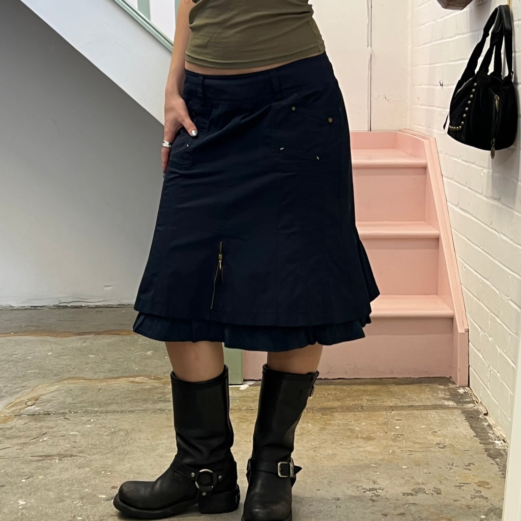Biba navy layered utility style midi skirt