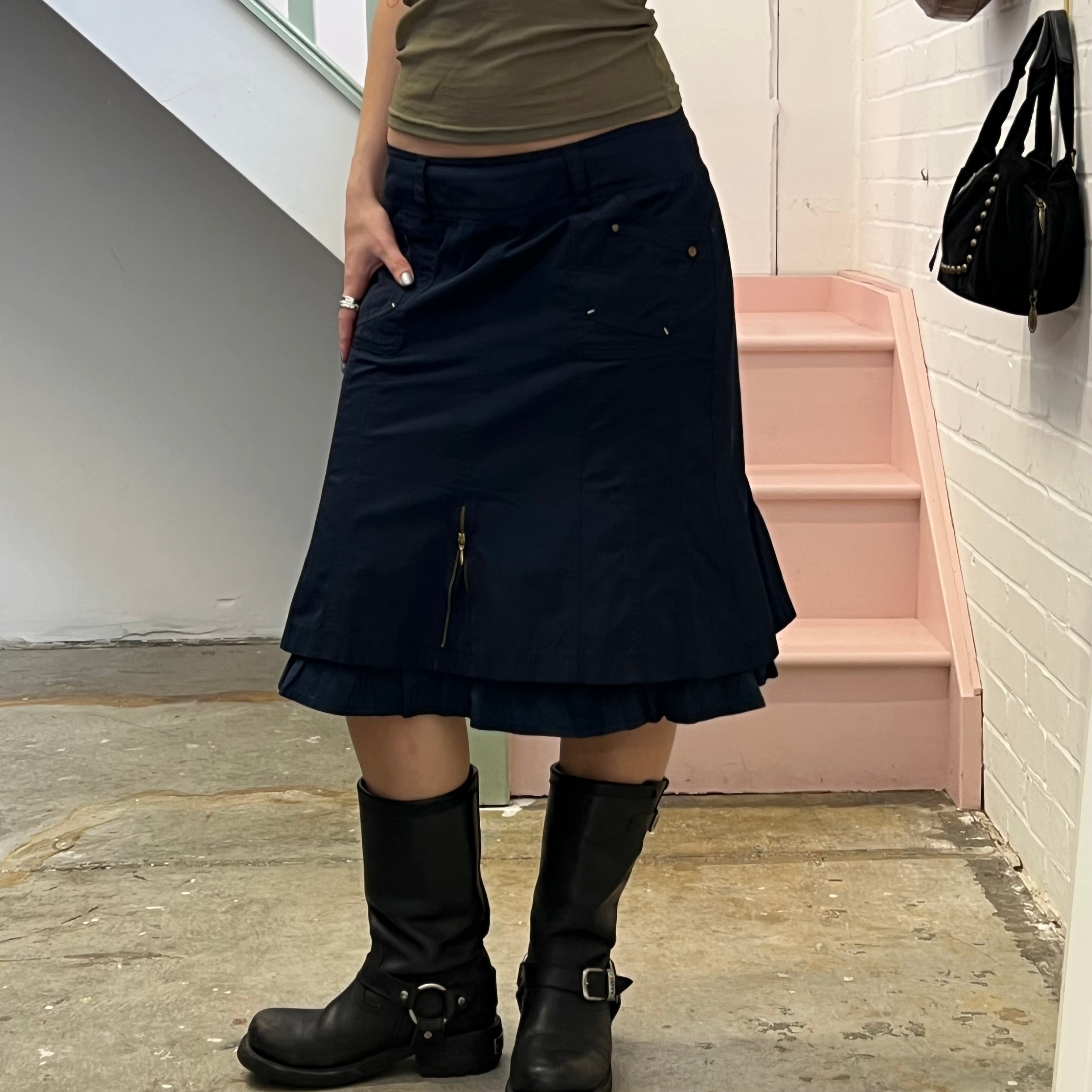 Biba navy layered utility style midi skirt