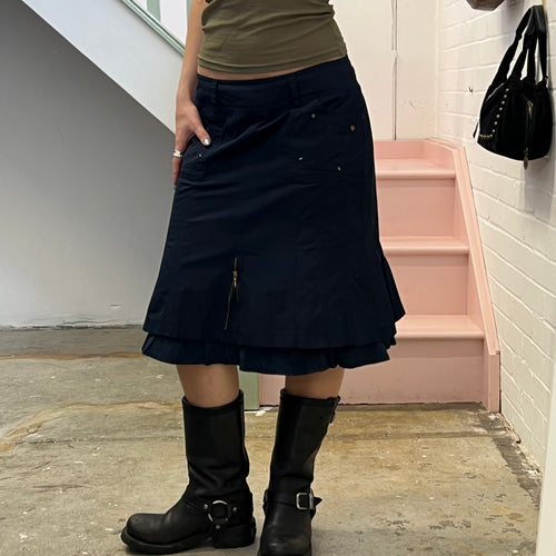 Biba navy layered utility style midi skirt