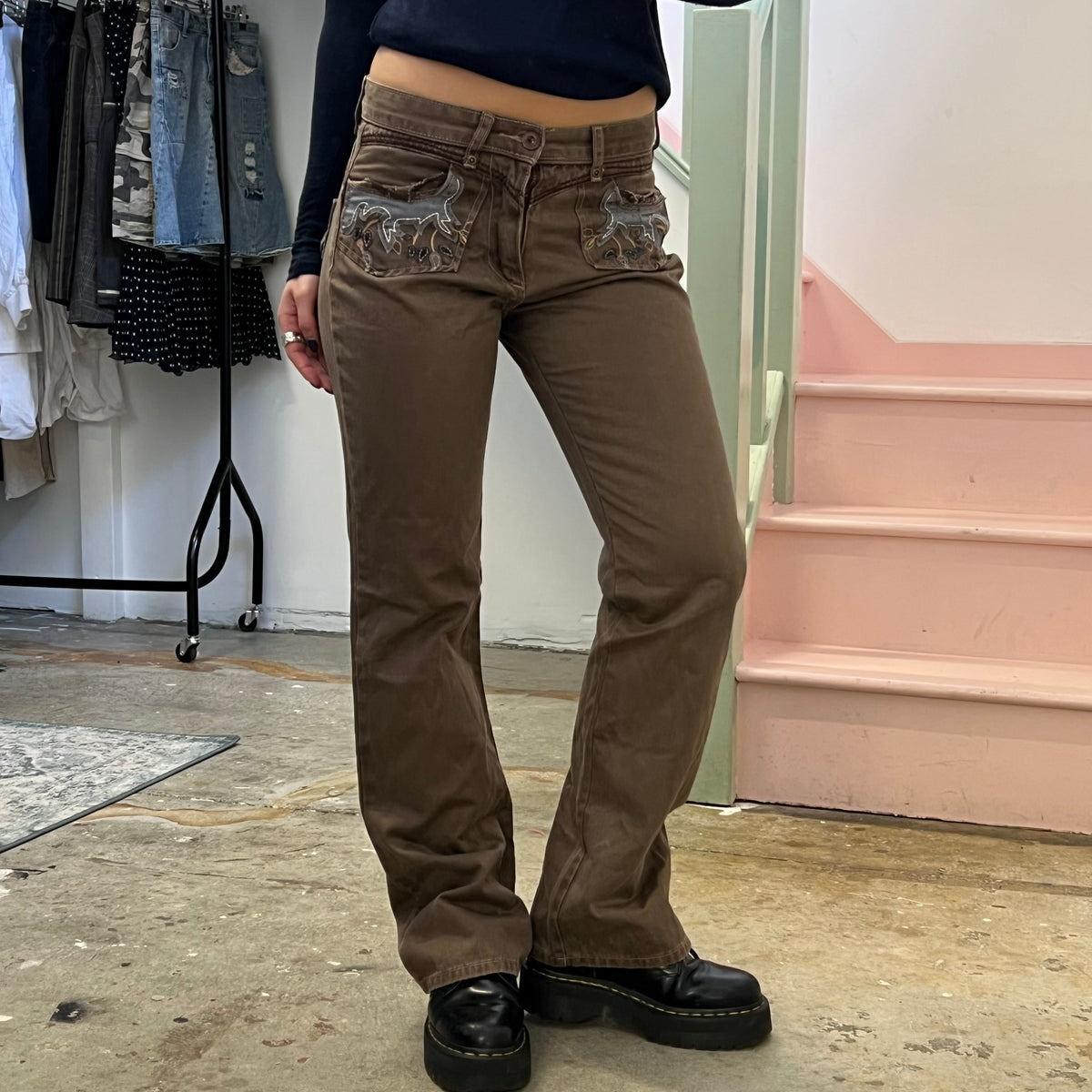 Brown embroidered tailored trousers