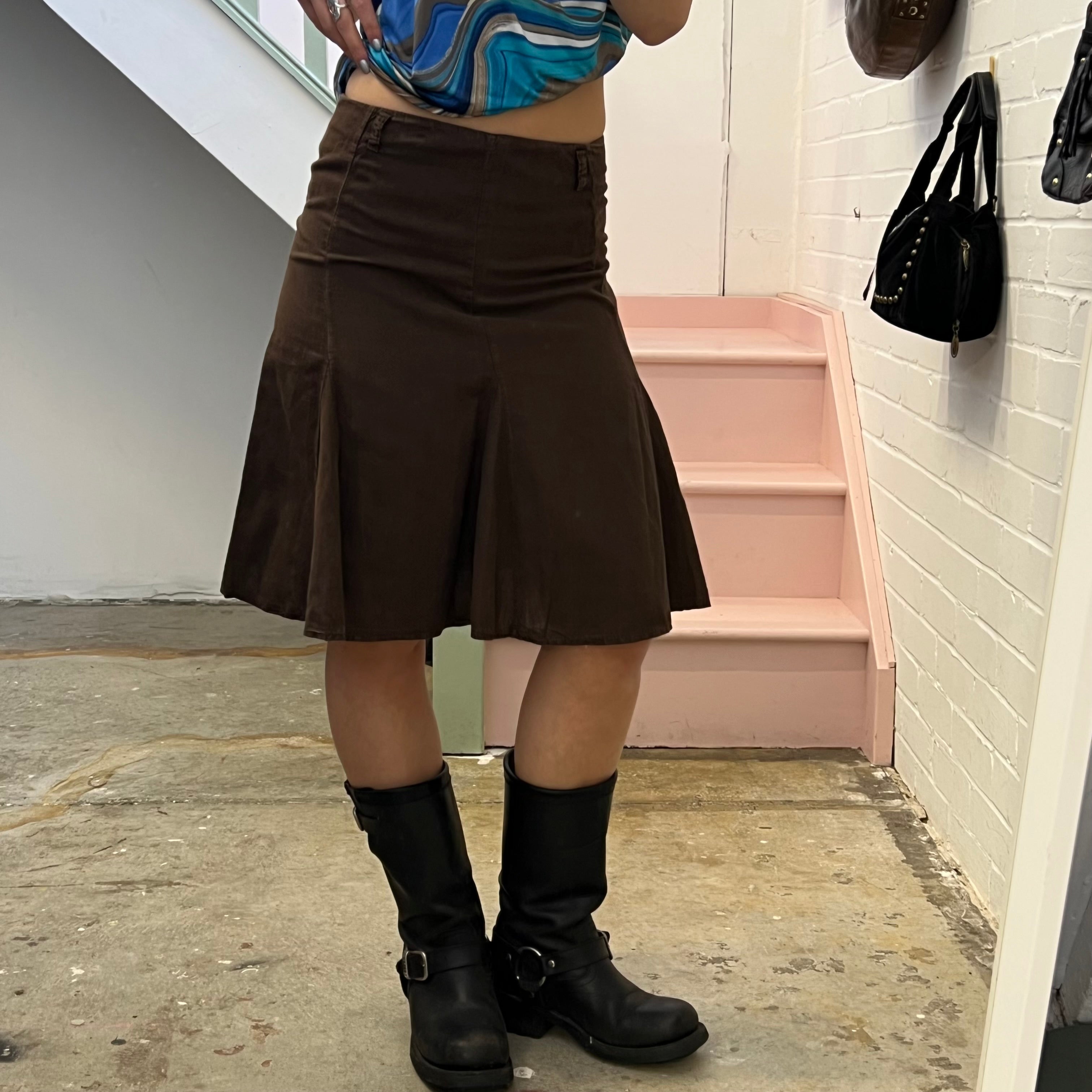 Brown pleated midi skirt