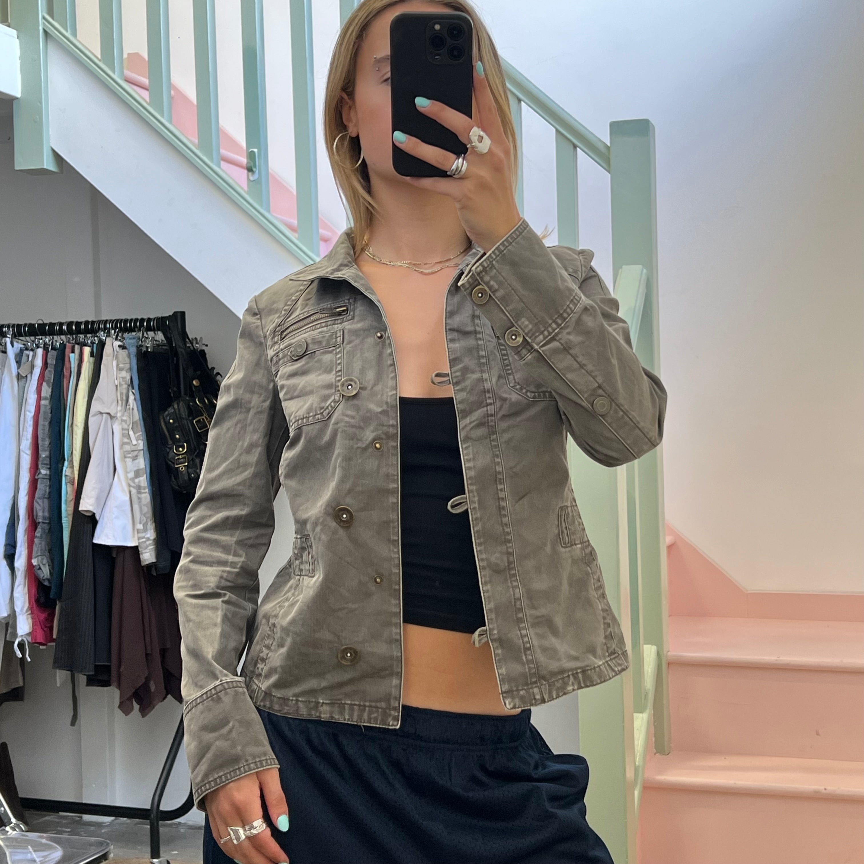 Mexx khaki fitted button up utility style jacket