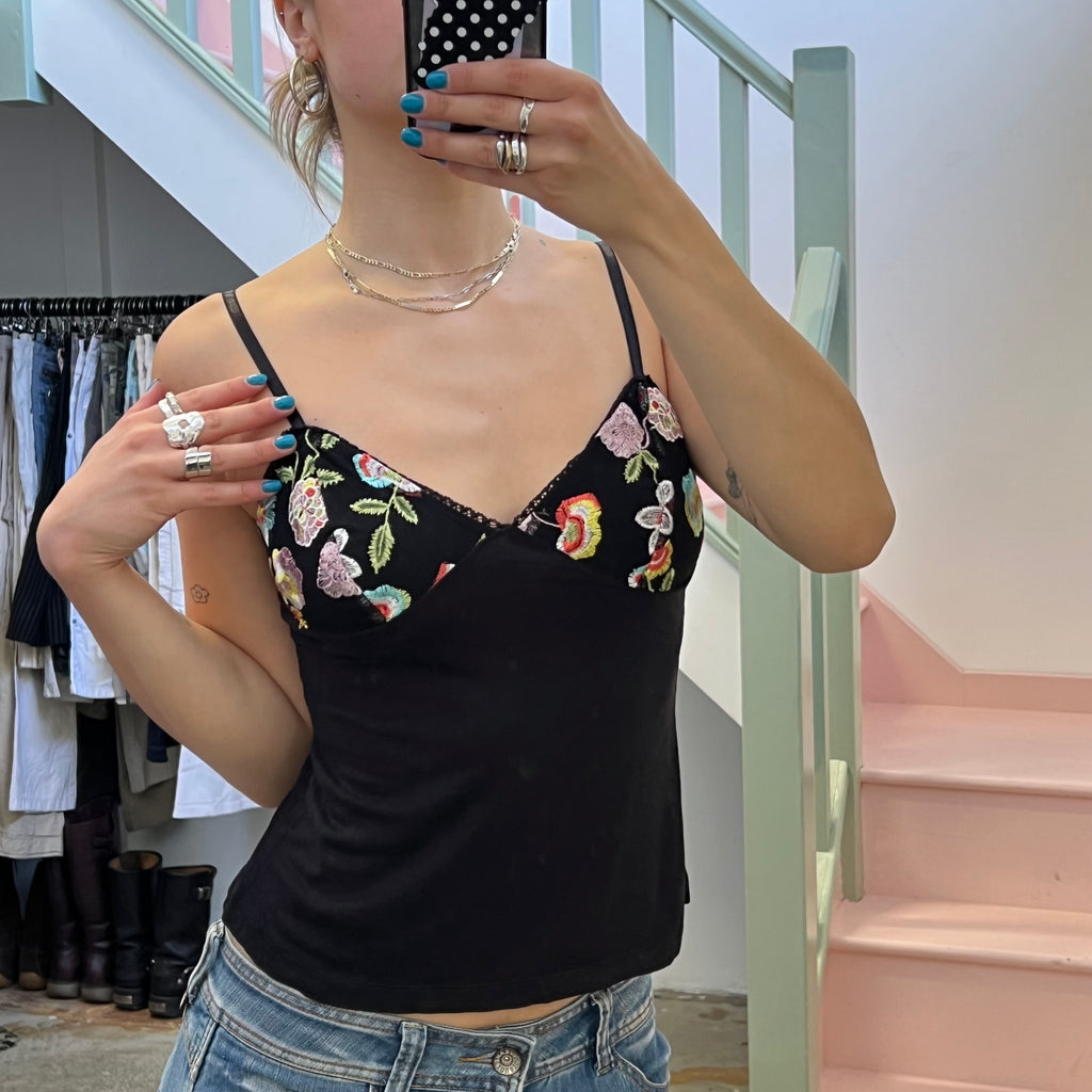 Black floral embroidered camis