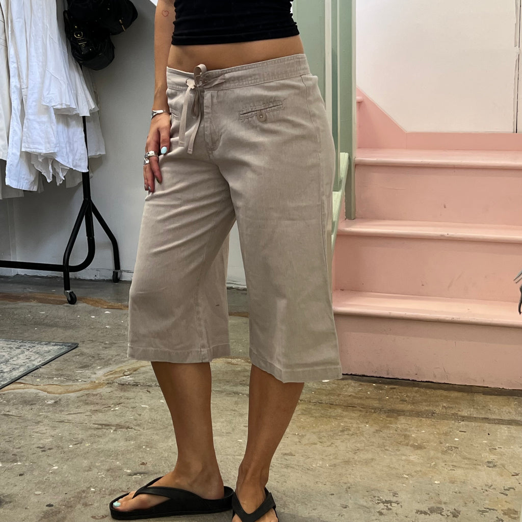 Cream wide leg tie waist capris