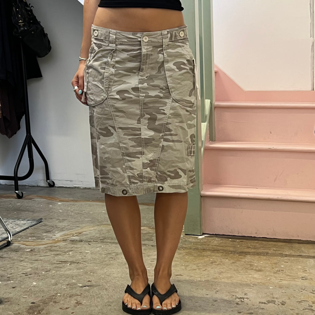 Camo print cargo midi skirt
