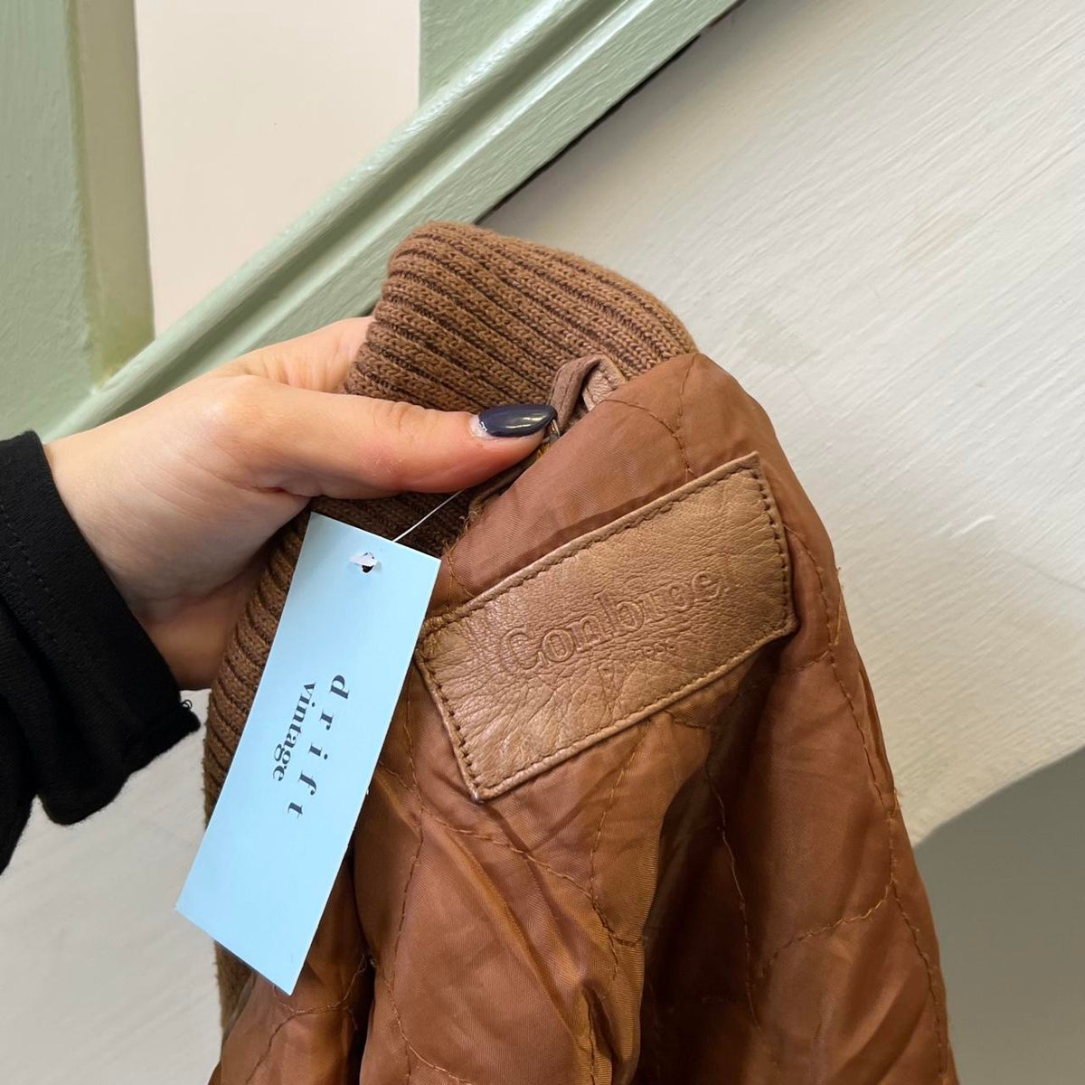 Brown zip up leather bomber jacket