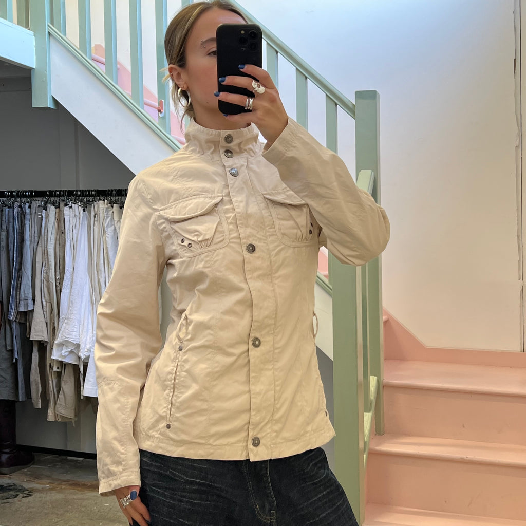 Cream belted biker jacket