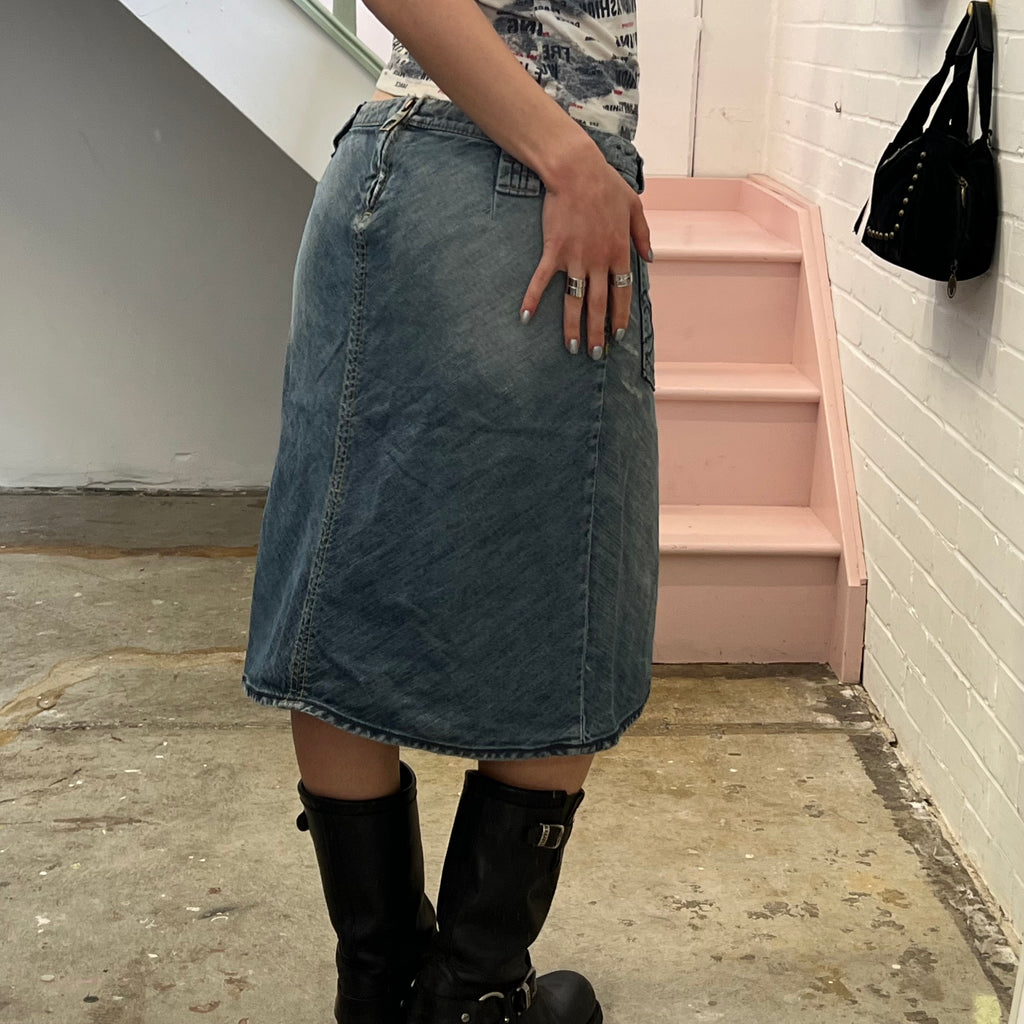 Miss Sixty low rise denim midi skirt
