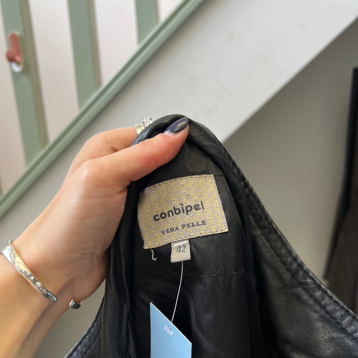 Black leather bomber jacket