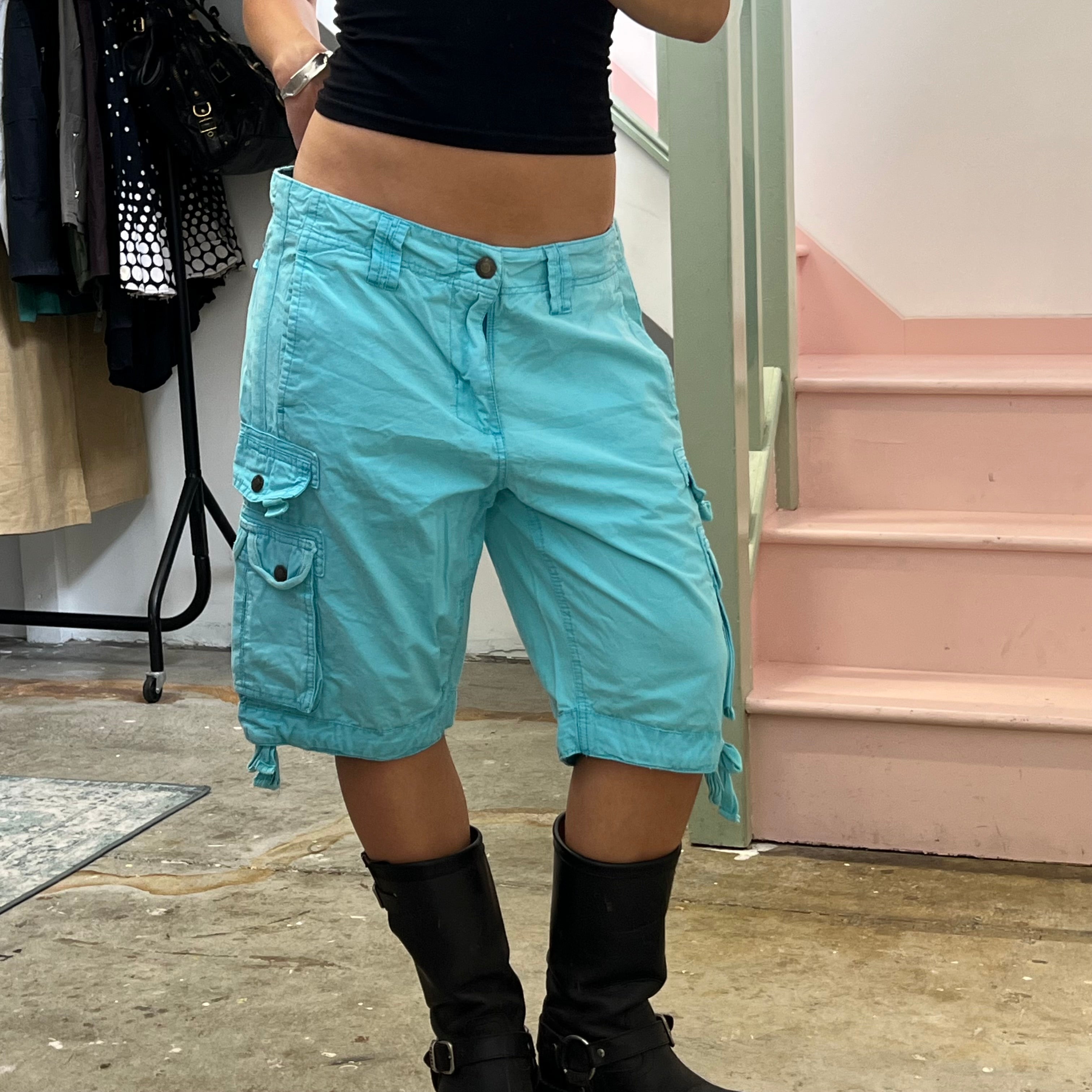 Blue baggy cargo shorts