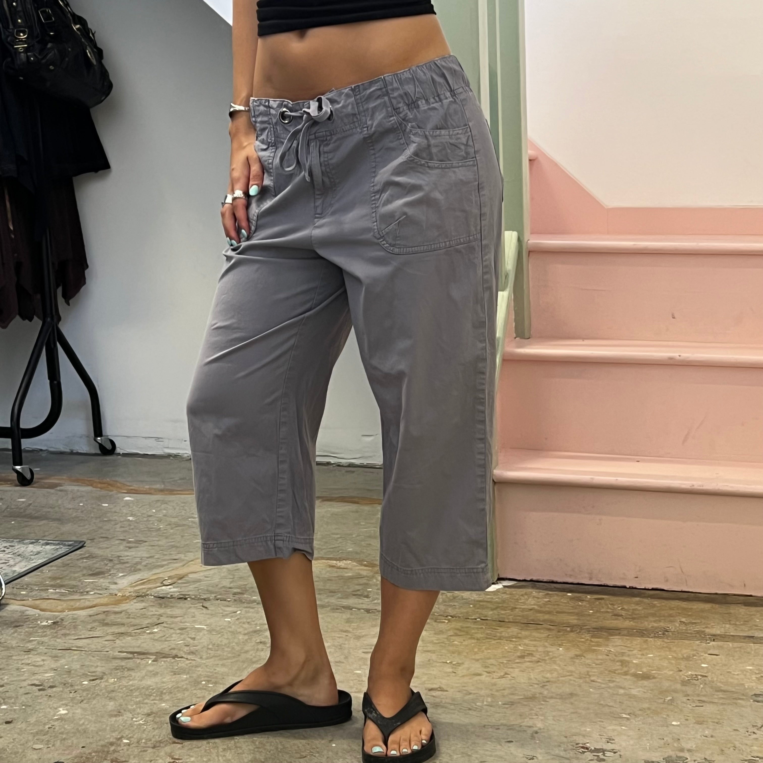 Grey tie waist cargo capris