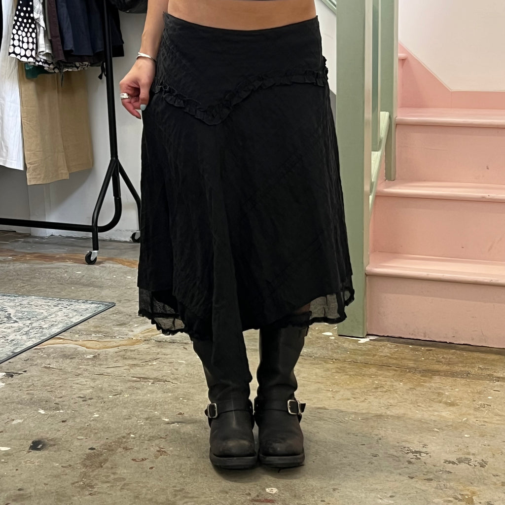 Black striped layered maxi skirt