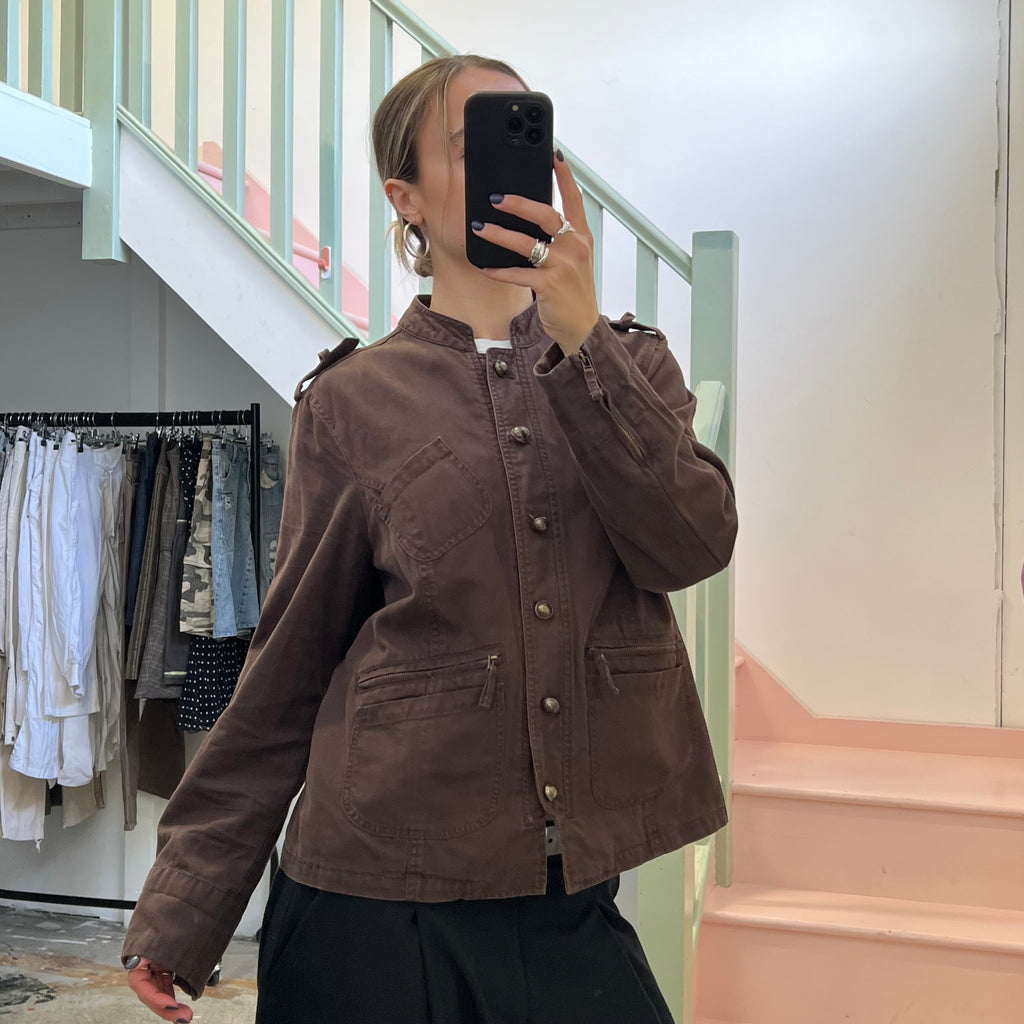 Brown button up utility jacket