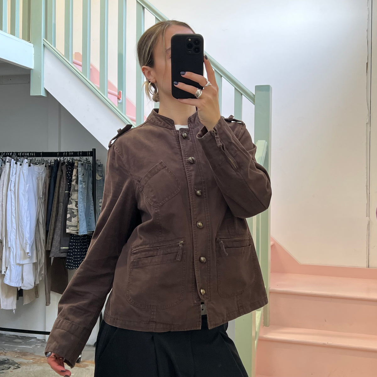 Brown button up utility jacket