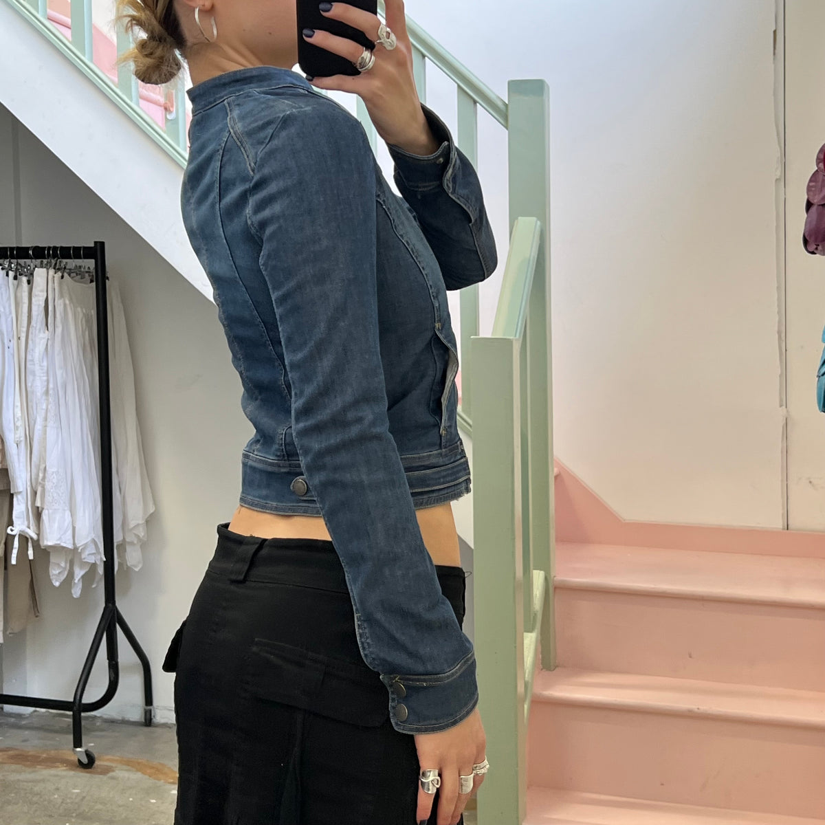 Denim fitted military jacket