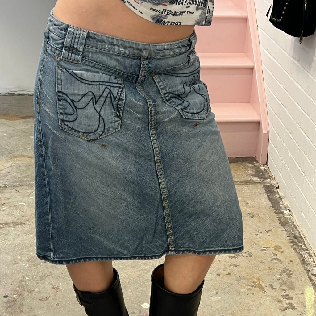 Miss Sixty low rise denim midi skirt