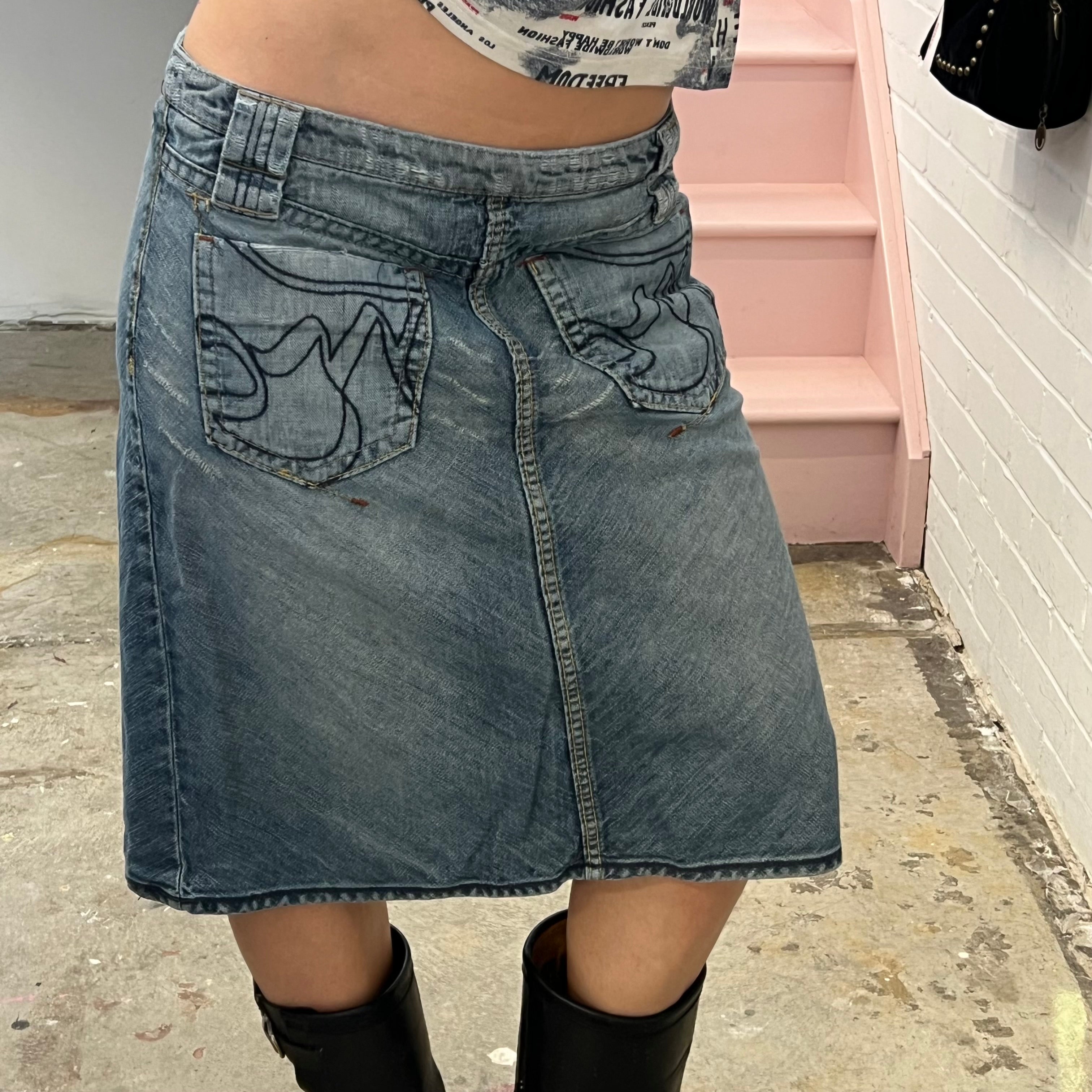Miss Sixty low rise denim midi skirt
