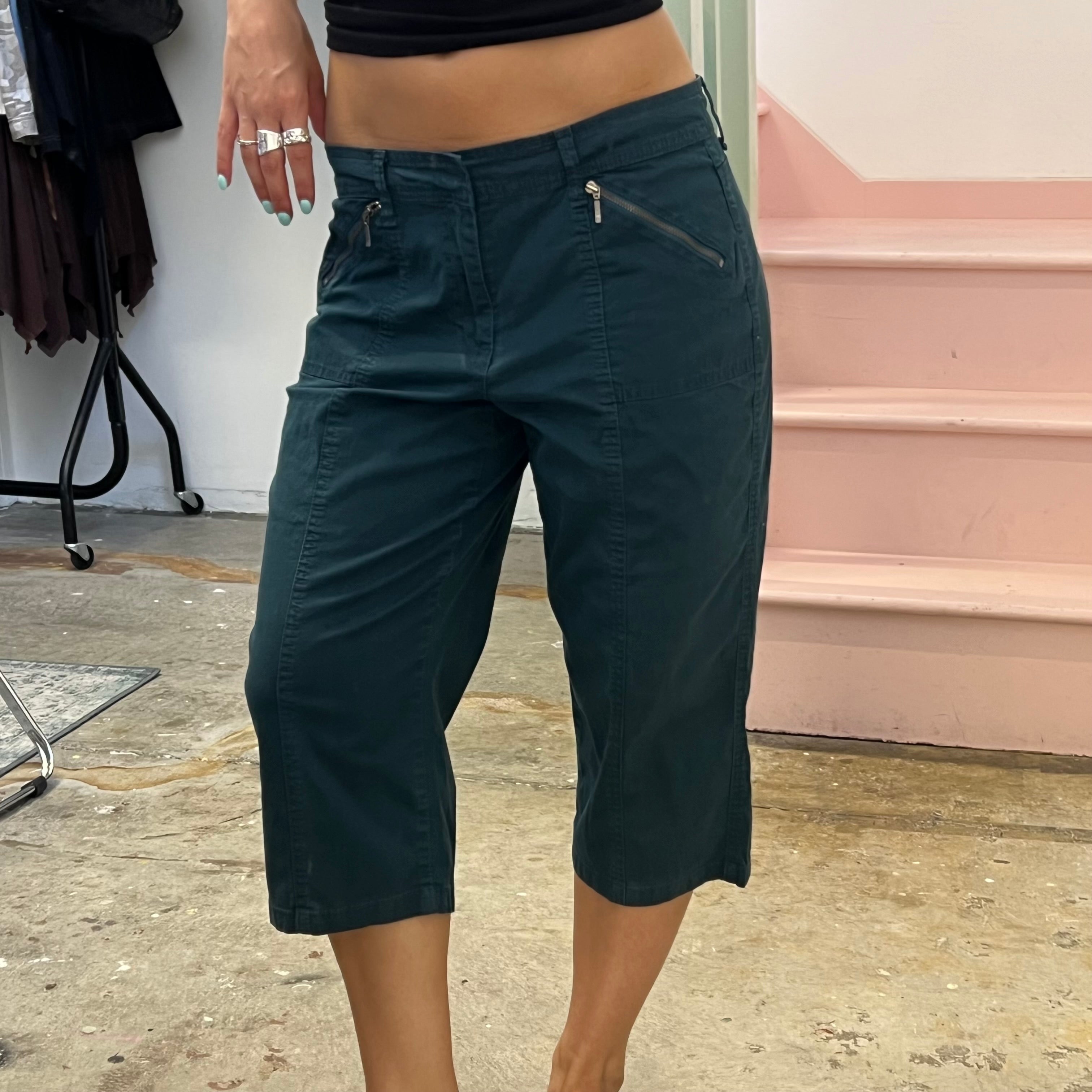 Teal dark green tailored capris
