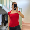 Red square neck short sleeve top