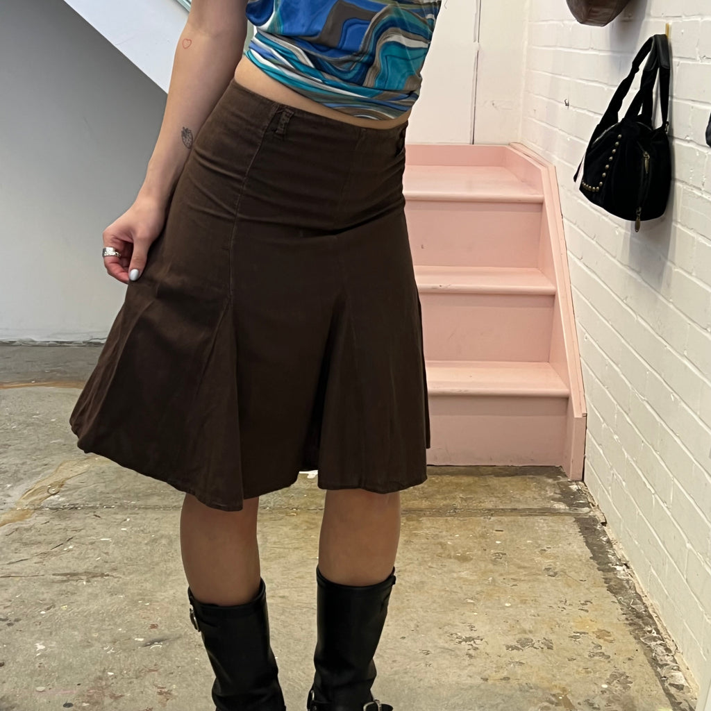 Brown pleated midi skirt