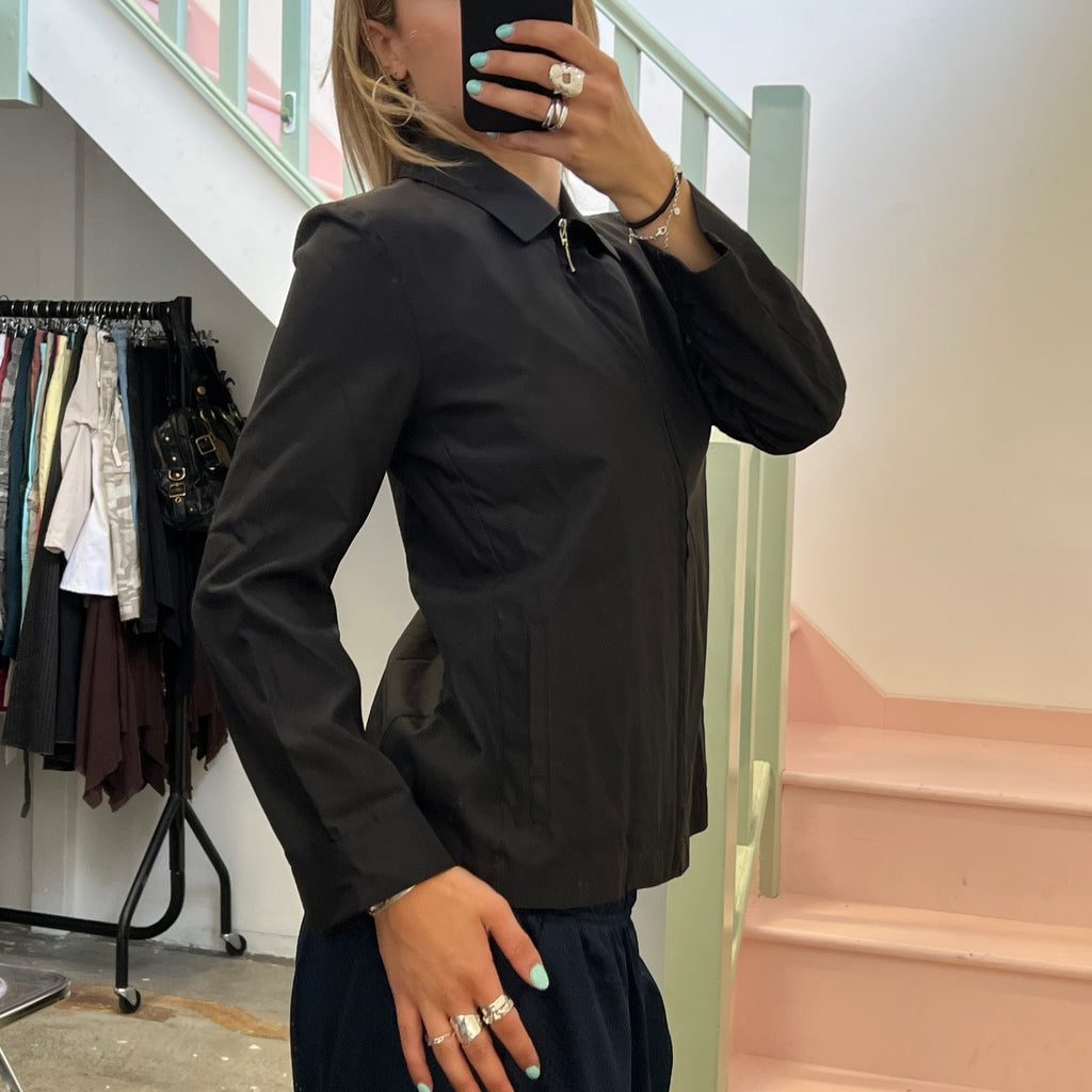 Black lightweight zip up fitted jacket
