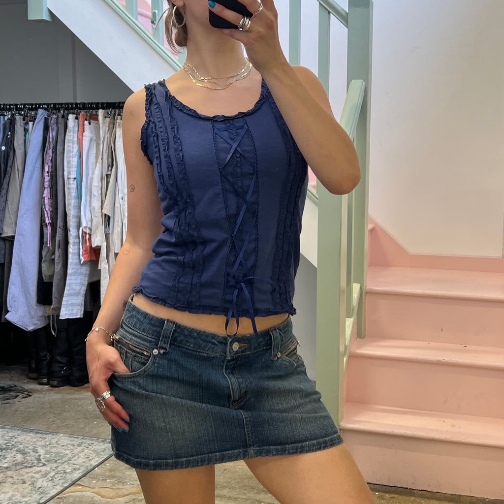 Navy lace up vest top