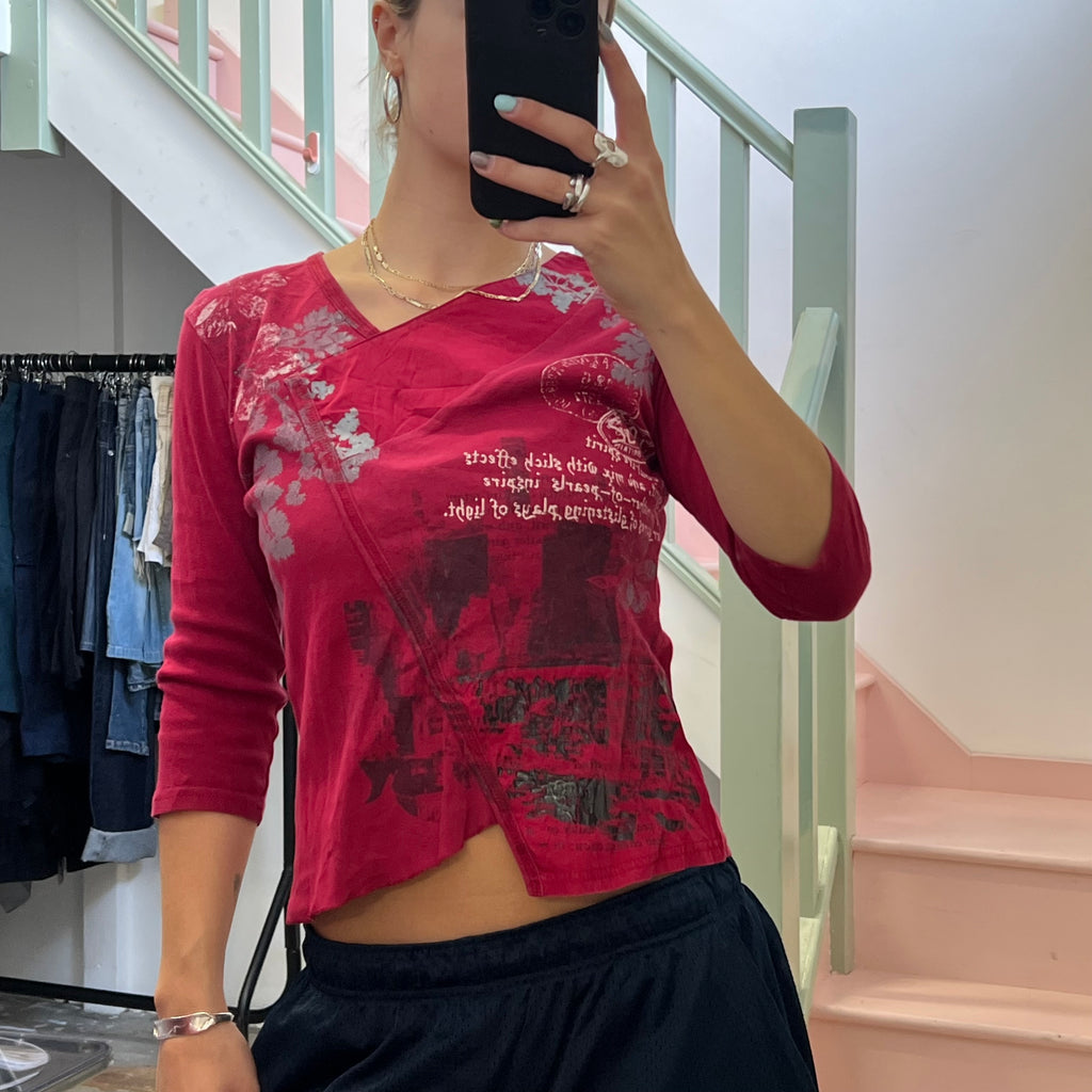 Red graphic asymmetrical top