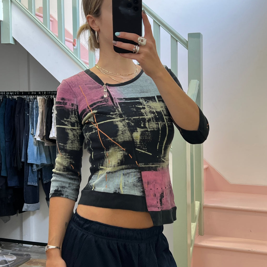 Graphic print asymmetrical printed top