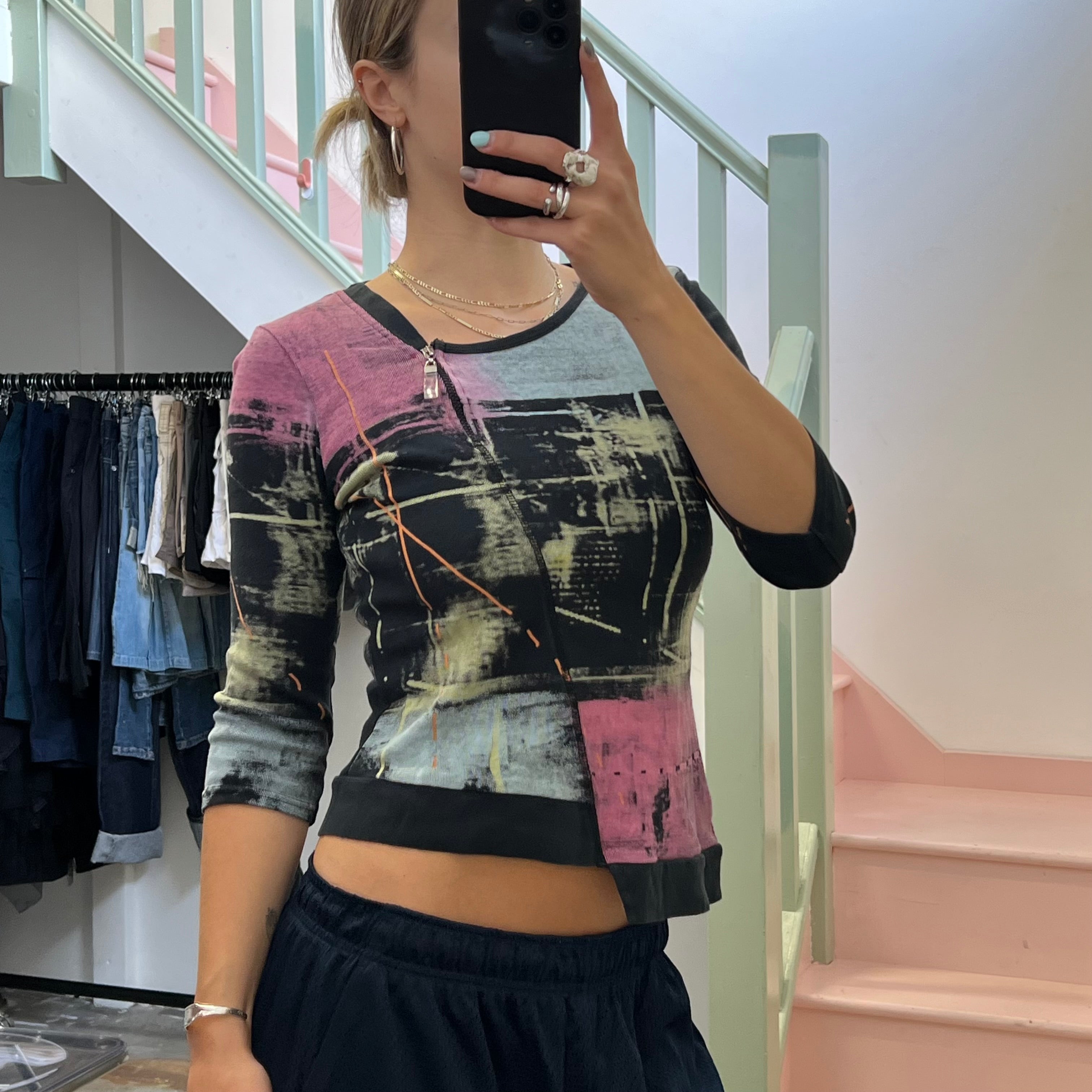 Graphic print asymmetrical printed top
