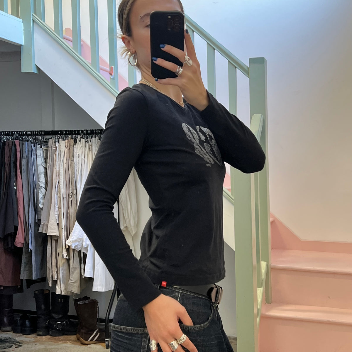 Esprit black and silver printed top