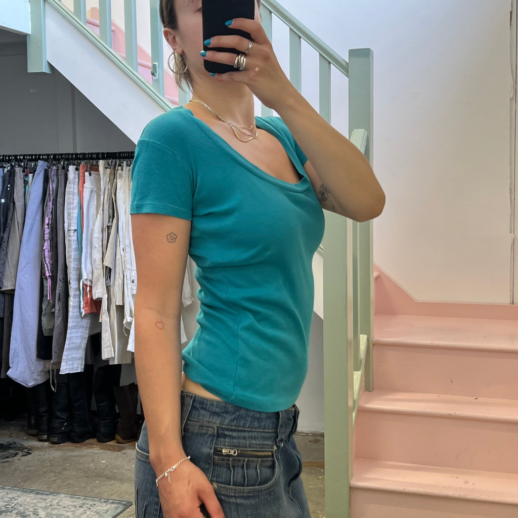 Turquoise scoop neck top