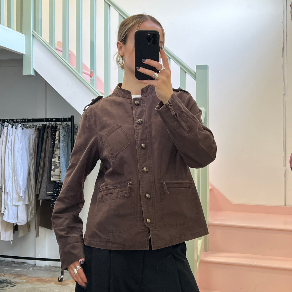 Brown button up utility jacket