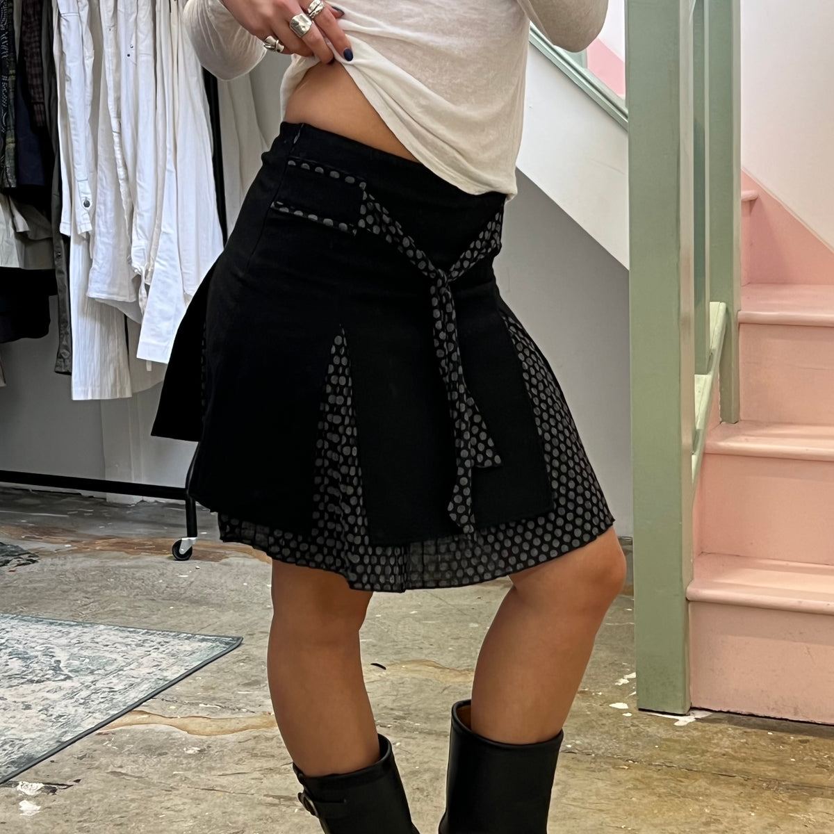 Promod polka dot trim midi skirt