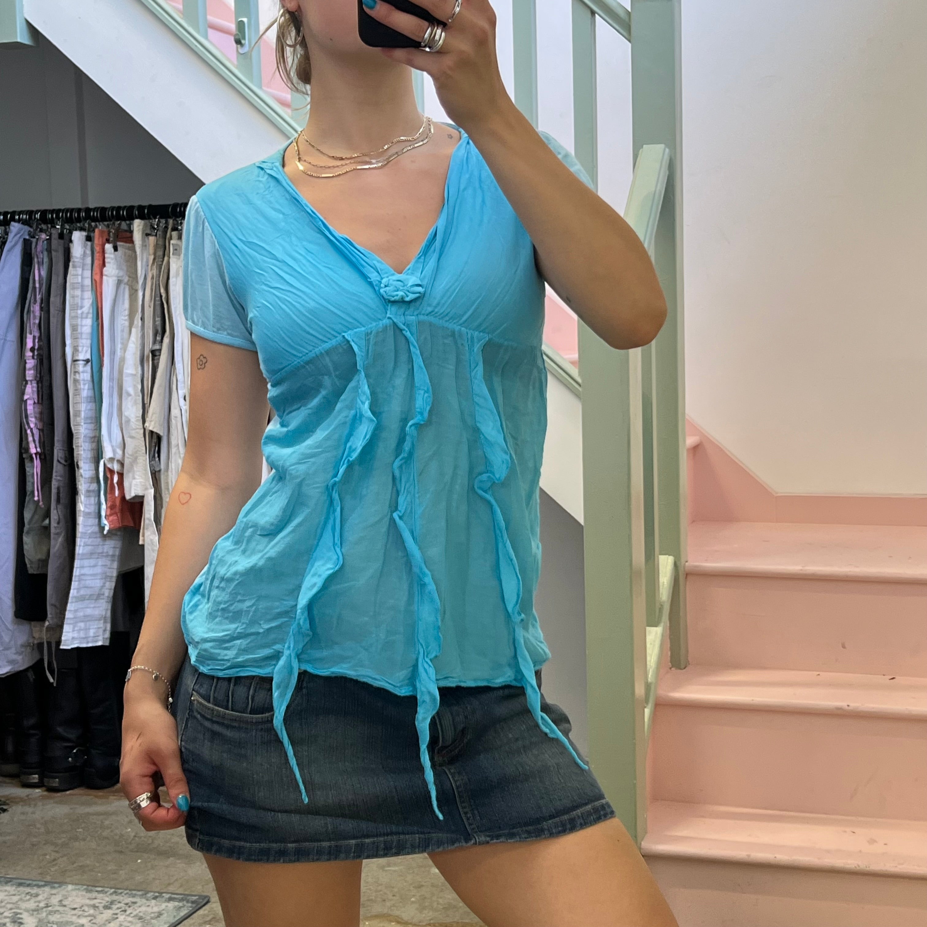 Blue ruffle tee