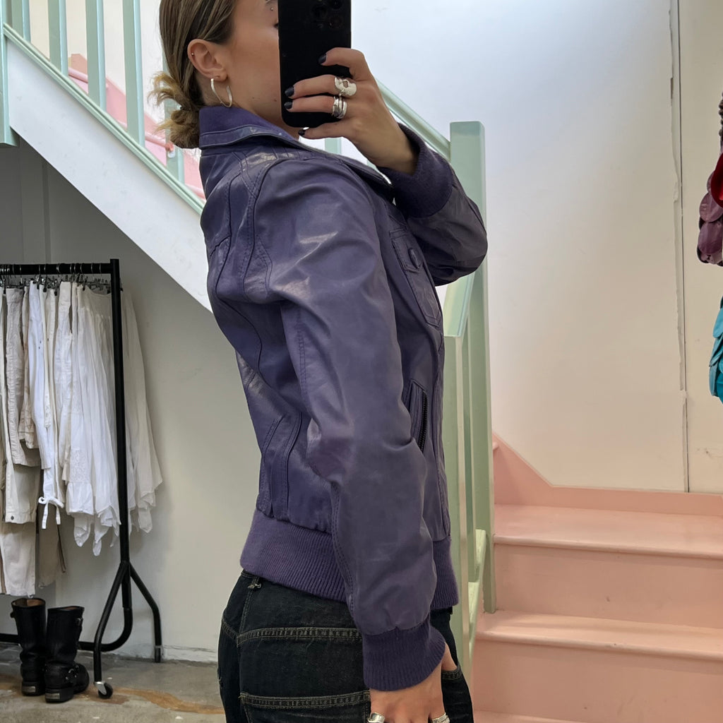 ONLY purple leather bomber jacket