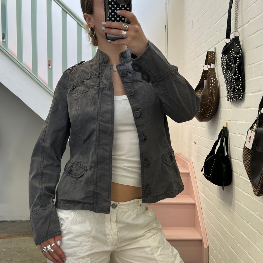 Mexx grey fitted button up utility jacket
