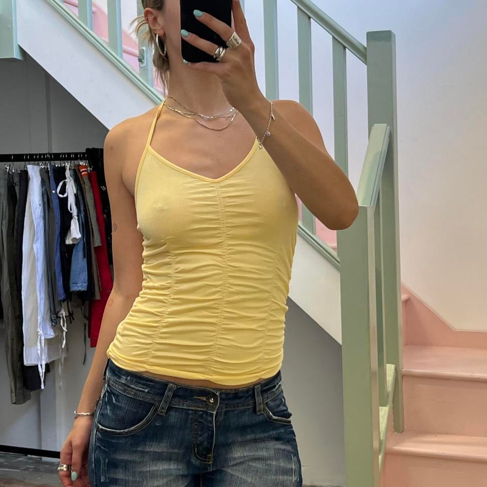 Yellow ruched halter-neck vest